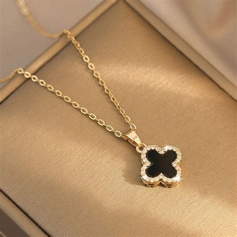 Chanel Vintage Coco Mark Clover Four Leaf Chain Necklace 